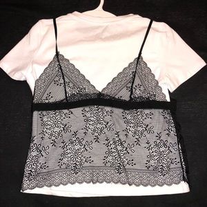 Cropped t-shirt with a lace cami overlay